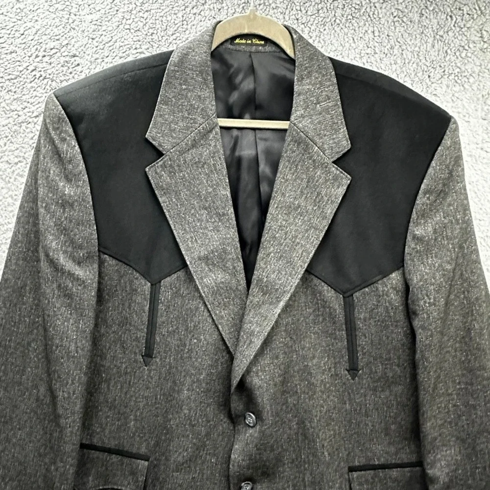 NWT Circle S Mens 52R Grey Western Sport Coat Black Yoke Blazer Cowboy Jacket